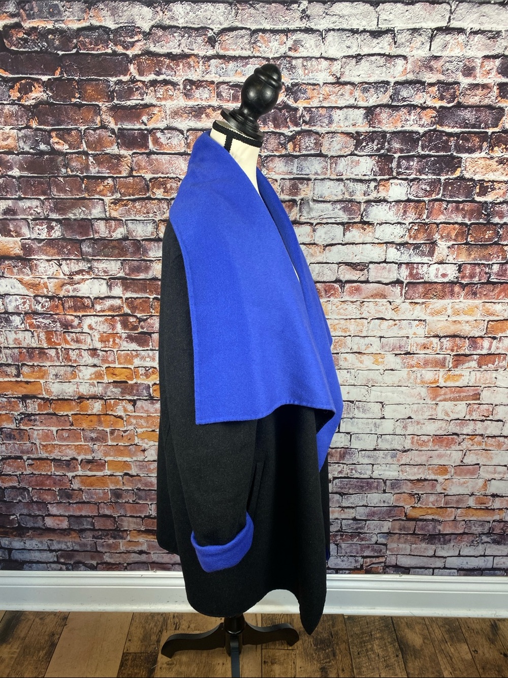 Lafayette 148 New York Wool Angora Blue Black Open Front Cardigan Cape Sz XL - Picture 4 of 10